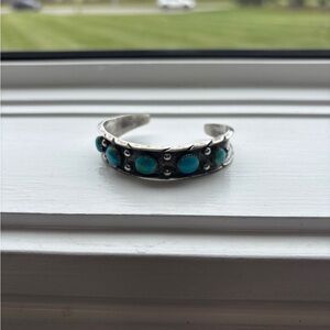 Turquoise and Silver Women's Adjustable Cuff Bracelet-925 sterling silver set